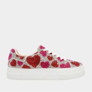 Betsey Johnson Sidny Red/Pink Rhinestone Hearts Sneakers